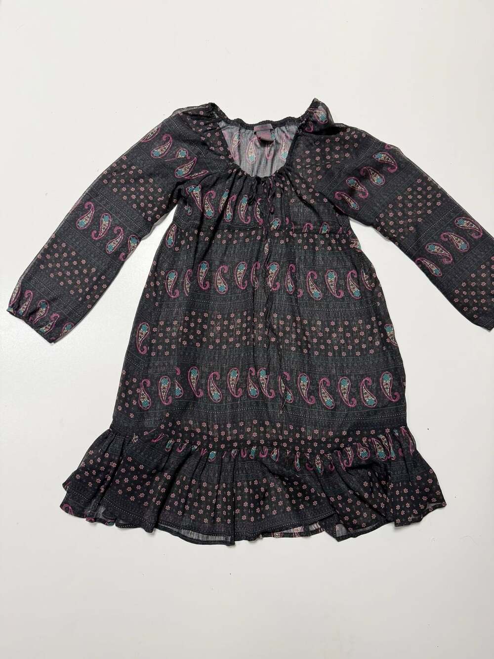 Fire Los Angeles Women's Medium Black Paisley Chiffon Babydoll Tunic Dress Sheer